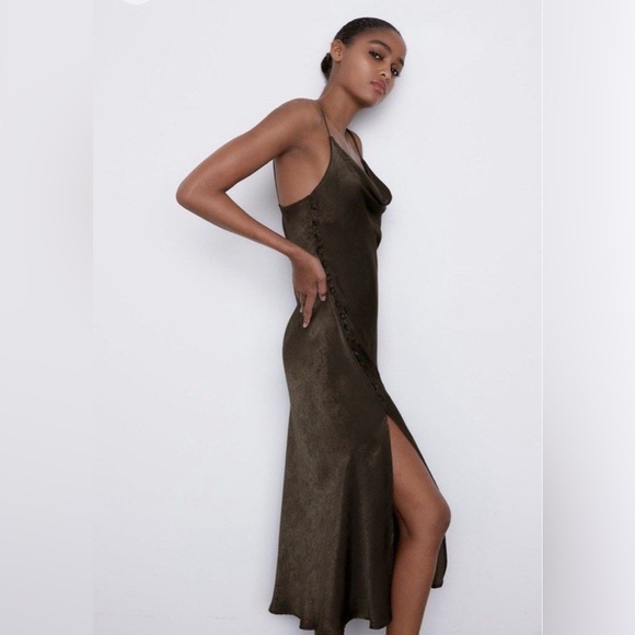 Zara Silky Cowl Neck Midi Dress - Picture 4 of 9